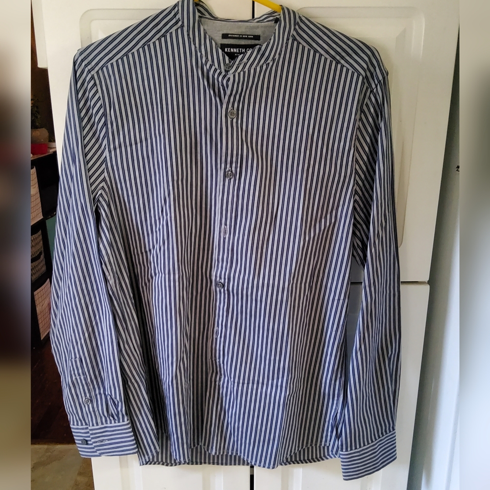 Kenneth Cole Blue and Black Striped Button Down Shirt